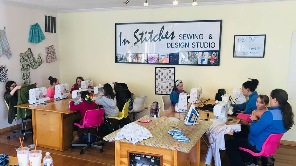 Girls and teens sewing at our studio